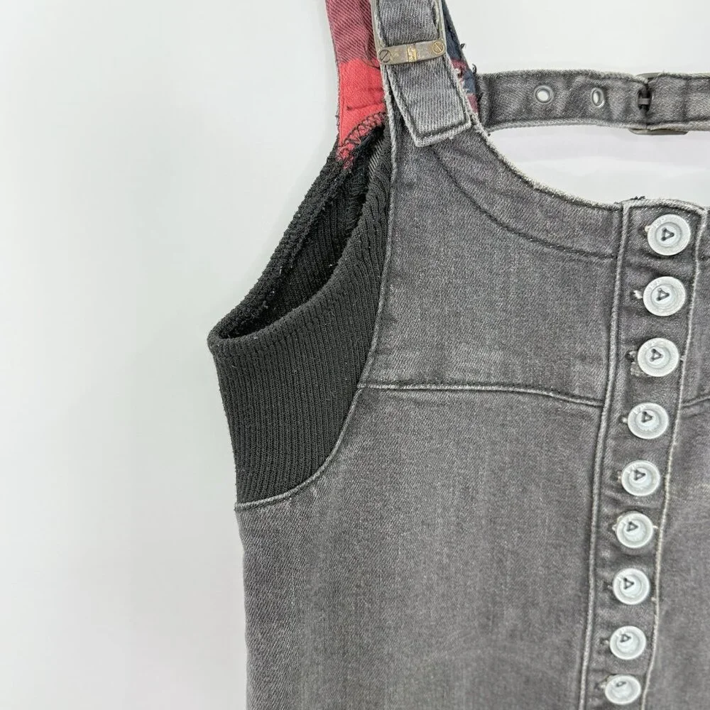 Free People Faded Black‎ Denim Distressed Mini Dress XS Grunge Goth Schoolgirl